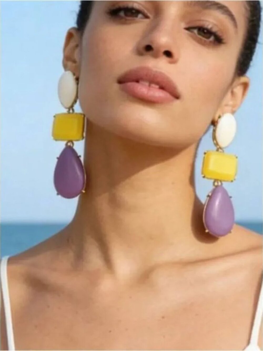 Statement Drop Earrings in Yellow, Purple & White R 436